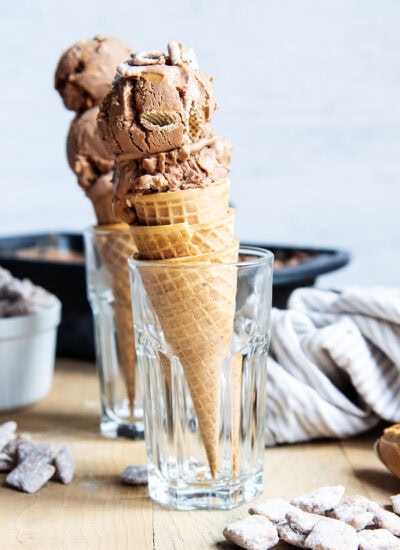 A chocolate ice cream cone set in a glass jar.