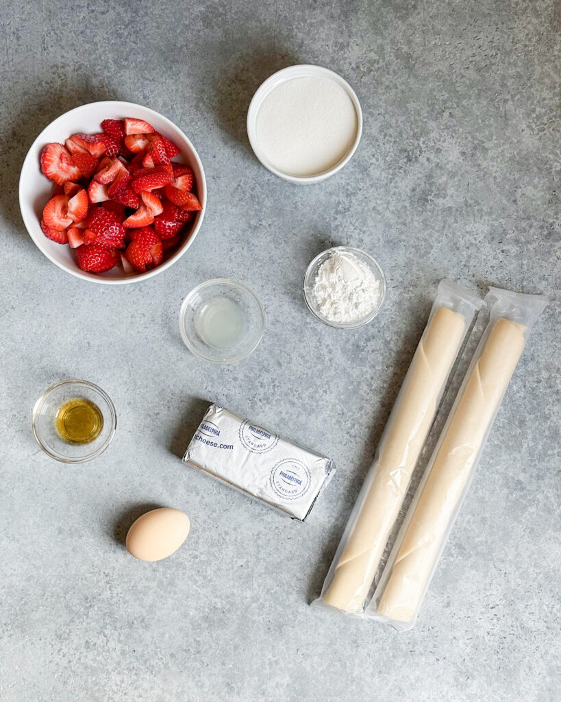 The ingredients needed to make Strawberry Cheesecake Hand Pies.