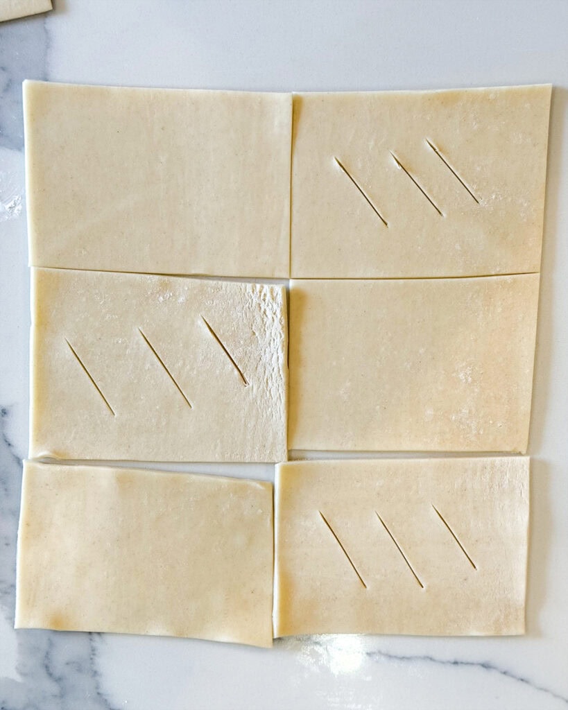 Pie crust cut into rectangles.