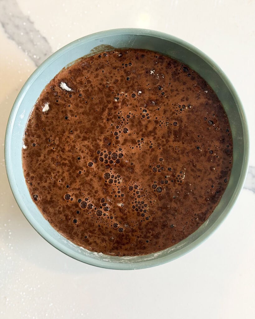 A bowl of chocolate cake mix.