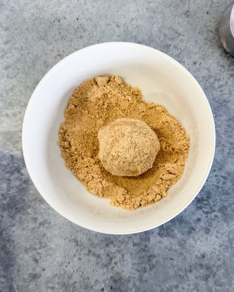 A cookie dough ball rolled in graham cracker crumbs.