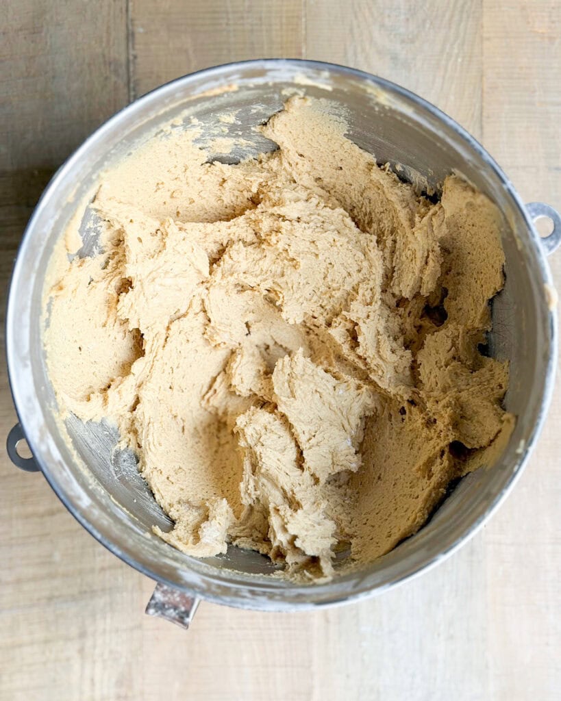Peanut Butter cookie dough in a large bowl.