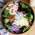 A turkey salad topped with homemade poppy seed dressing!