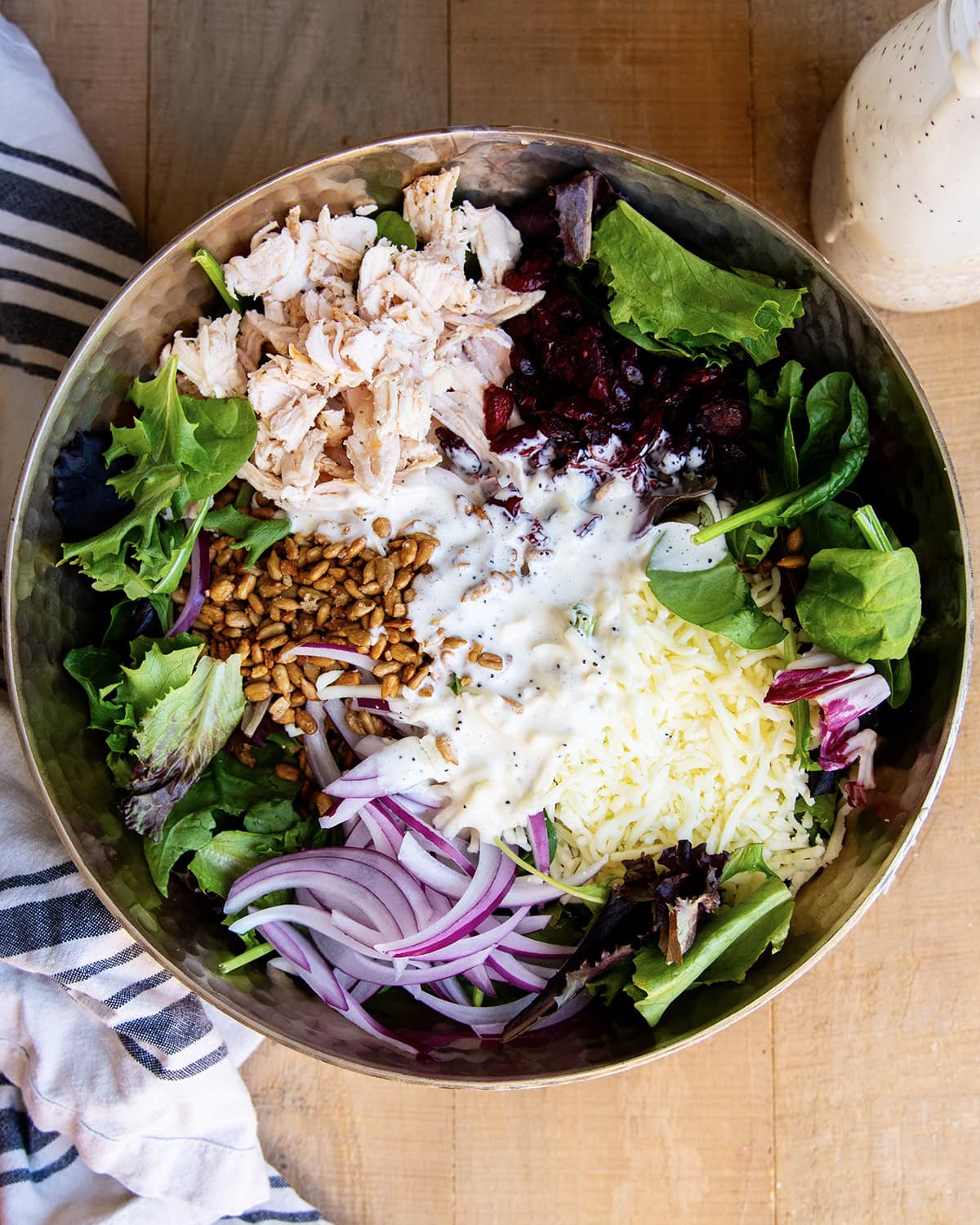A turkey salad topped with homemade poppy seed dressing!