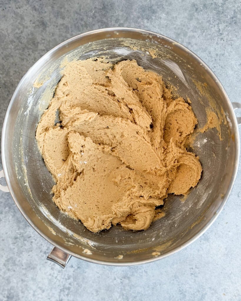 Peanut Butter cookie dough in a large bowl.